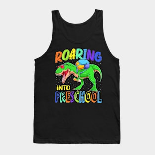 Roaring Into Preschool Dinosaur T Rex Back To School Boys Tank Top